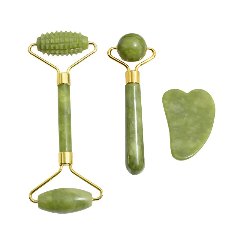 Kit de Contorno e Massagem Facial Pedra Jade e Guasha/ JadeGlow™!